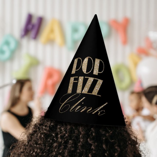 Chapéu De Festa Clink do Pop de Fizz, Dourado e Negro Moderno (Modern Gold and Black Party Pop Fizz Clink Party Hat)