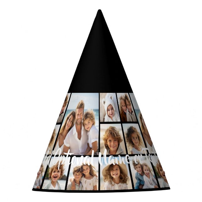 Chapéu De Festa Colagem ao Quadrado de Fotos Preto 9 - com branco  (Frente)