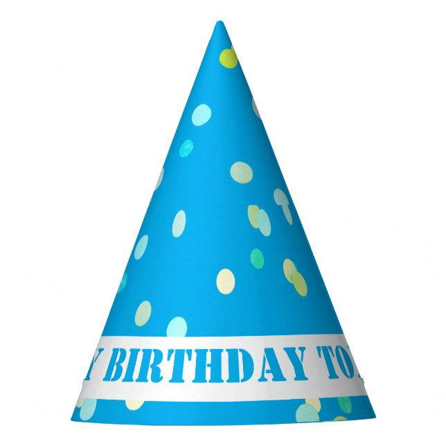 Chapéu De Festa Confetes Coloridos Pontos Azuis Aniversário Feliz (Frente)