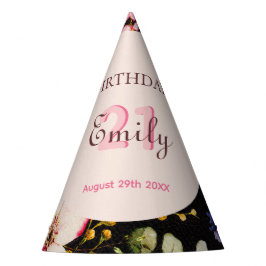 Chapéu De Festa Cor da Água Rosa e Rosas Amarelas em Preto, Aniver