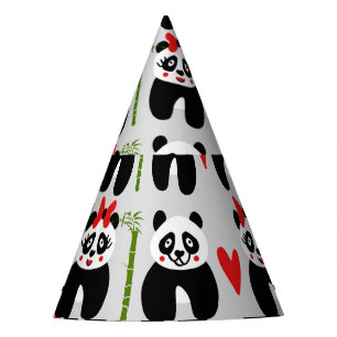 Chapéu De Festa Corações das Pandas Bonitas: Padrão Infantil