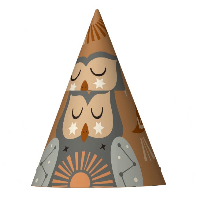 Chapéu De Festa Coruja Celestial e Lebre: Padrão Místico (Frente)