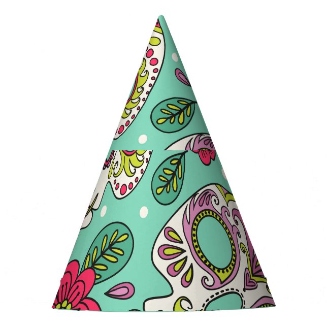 Chapéu De Festa Crânio mexicano e flores, sem costura. (Frente)
