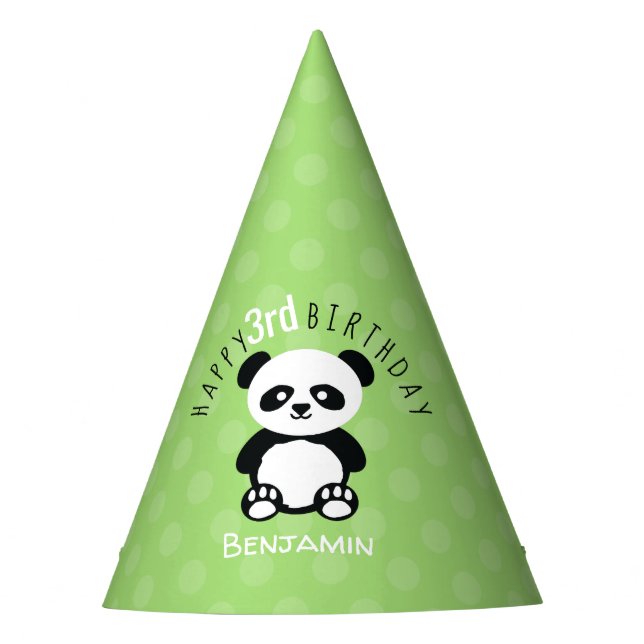 Chapéu De Festa Crianças Personalizadas Panda Kawaii Verde de Aniv (Frente)