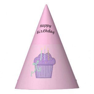 Chapéu De Festa Cupcakes Roxos Com Velas De Aniversário