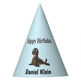 Chapéu De Festa Custom birthday cute gray seal blue
