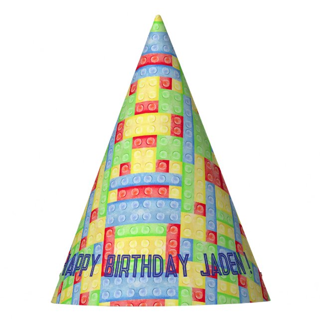 Chapéu De Festa Custom Building Block Birthday Party Hat (Frente)