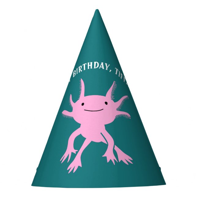 Chapéu De Festa Cute Axolotl Pink Salamander Birthday Party (Frente)