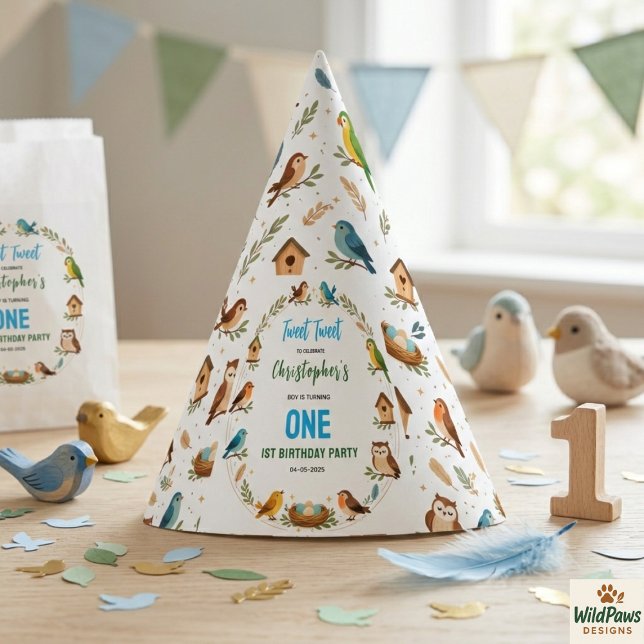 Chapéu De Festa Cute Birds 1st Birthday Party – Fun Kids  (Cute Birds 1st Birthday Party – Fun Kids Hat
)