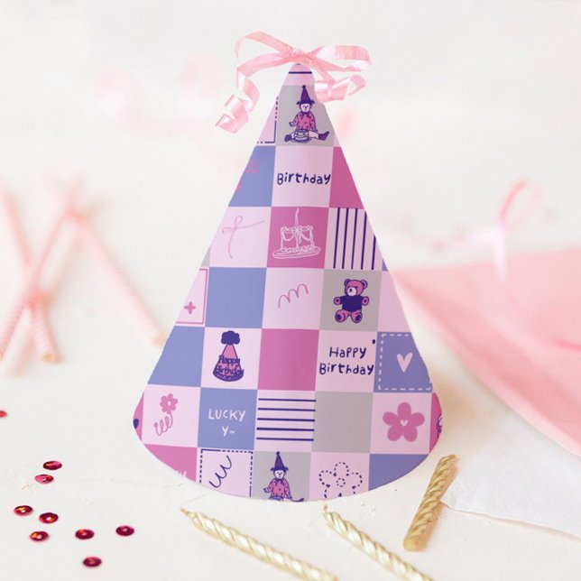 Chapéu De Festa Cute Birthday Squares – Pink modern Pattern (Criador carregado)