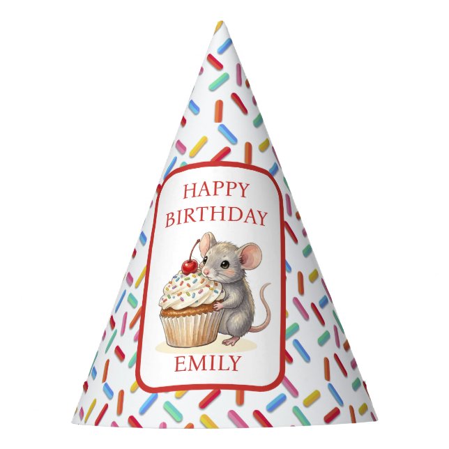 Chapéu De Festa Cute Mouse, Cupcakes and Sprinkles Birthday (Frente)
