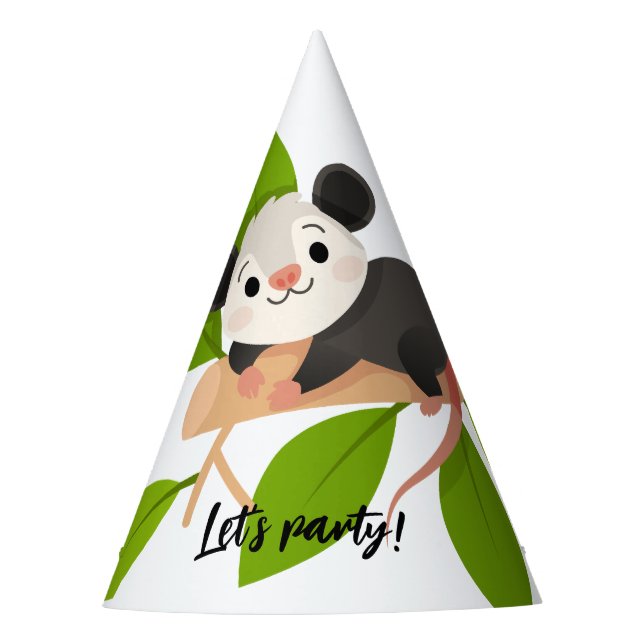 Chapéu De Festa Cute Opossum on Branch with Green Leaves (Frente)