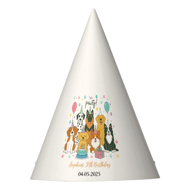 Chapéu De Festa Cute Puppy Dogs Boy 5th Birthday Party (Frente)