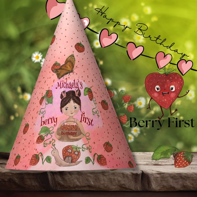 Chapéu De Festa Cute Strawberry Snail & Girl First Birthday Party  (Cute Strawberry Snail & Girl First Birthday Party Party Hat)