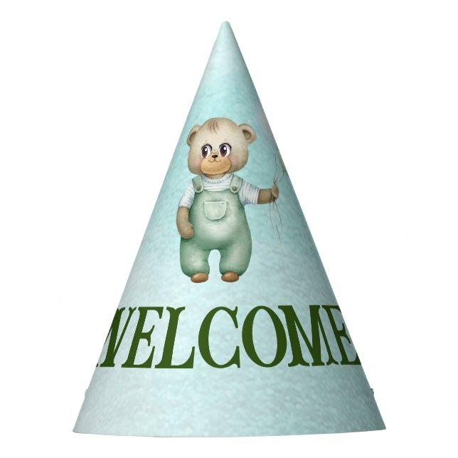 Chapéu De Festa cute teddy bear green background (Frente)