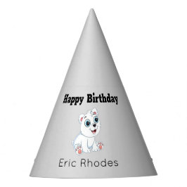 Chapéu De Festa Cute white polar bear on gray birthday