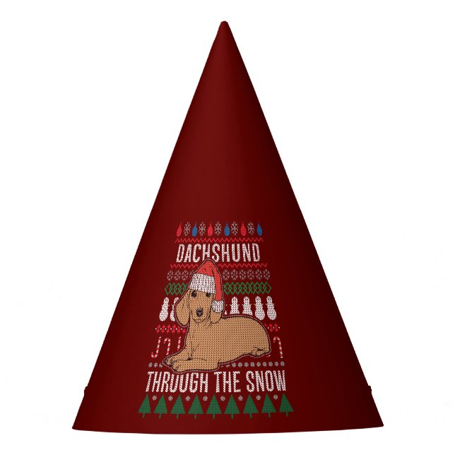 Chapéu De Festa Dachshund Através Do Suéter De Natal Feio Da Neve (Frente)