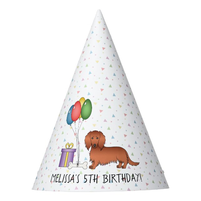 Chapéu De Festa Dachshund Cartoon de Cabelo Longo Vermelho - Anive (Frente)