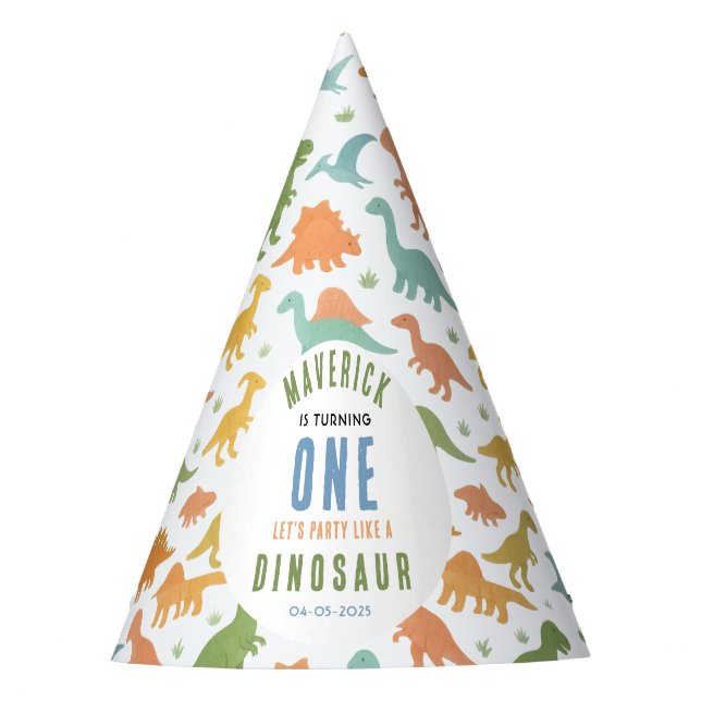 Chapéu De Festa Dinosaur 1st Birthday Party | Cute Prehistoric  (Frente)