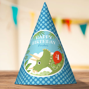 Chapéu De Festa Dinossauro Personalizado Tricerátops Qualquer Azul