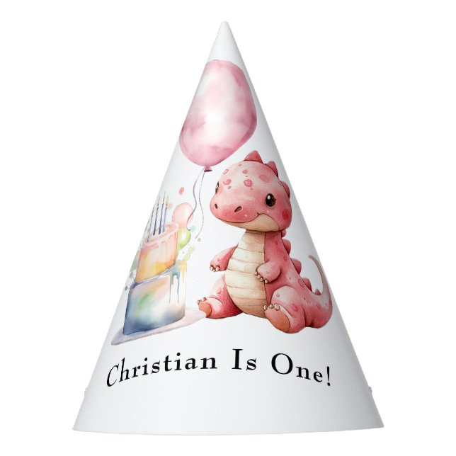 Chapéu De Festa Dinossauro Pintado Vermelho Um Surus Aniversário (Frente)