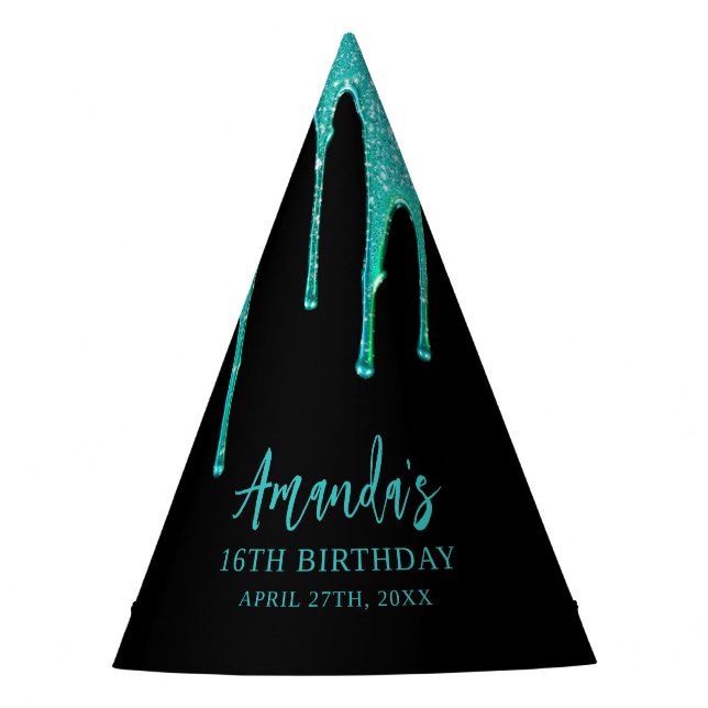 Chapéu De Festa Doce 16 Aniversário com Glitter Teal Moderno (Frente)