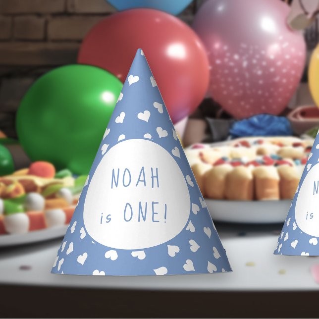 Chapéu De Festa Doce Corações Qualquer Festa de aniversário Azul I (Party Hats - from my Car and Balloons Valentine Birthday Collection)