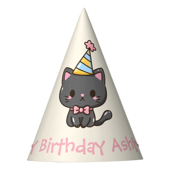 Chapéu De Festa Doce Festa de aniversário Negra de Gato Kawaii (Frente)