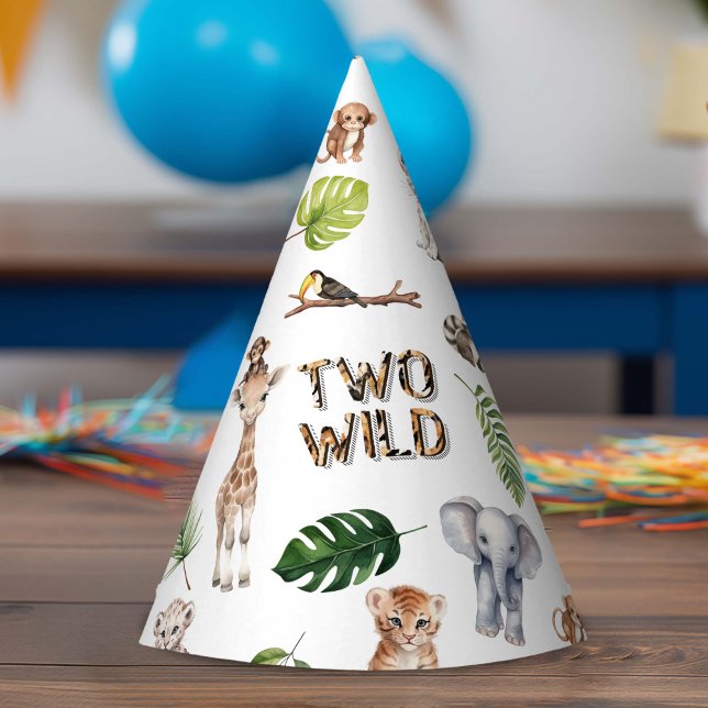 Chapéu De Festa Dois animais Safari Selvagens - segundo aniversári (Two Wild, 2nd Birthday party hat)