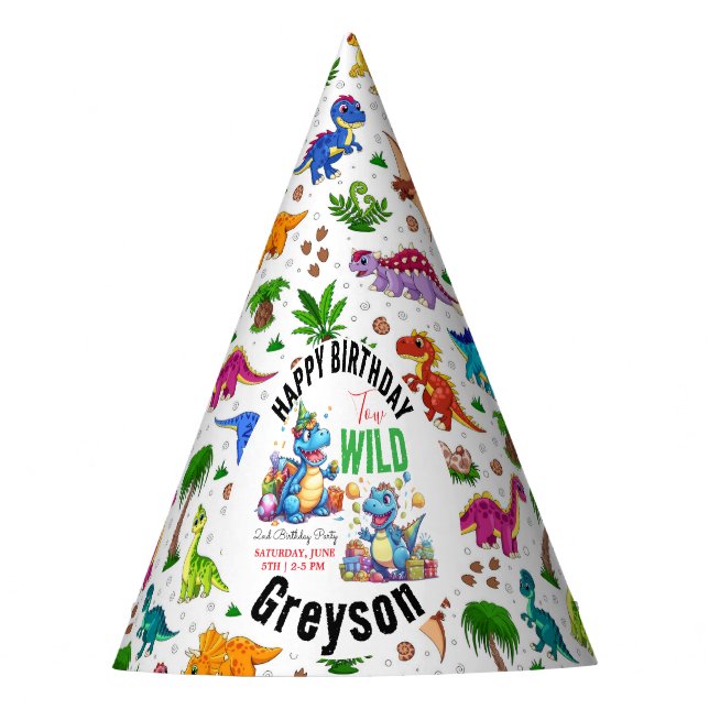 Chapéu De Festa Dois segundo aniversário de Dinossauro do Partido  (Frente)