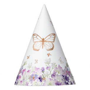 Chapéu De Festa Dourada borboleta púrpura aniversário floral