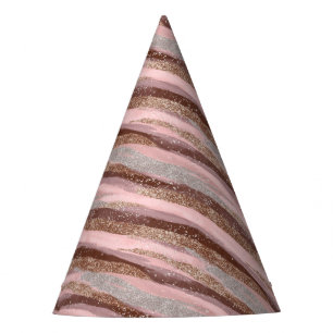 Chapéu De Festa Dourada Glitter Pink Strips Party Hat