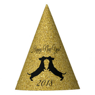 Chapéu De Festa Dourado Glitter Dachshund Ano Novo