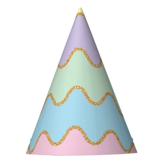 Chapéu De Festa Dourado Glitter Rainbow Wavy Pattery Party Hat (Frente)