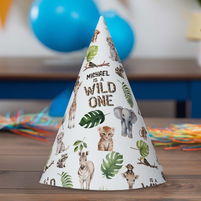 Chapéu De Festa Ele é selvagem, Safari Themed Boy primeiro anivers (Wild One, boy 1st birthday party hat)