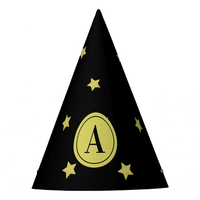 Chapéu De Festa Elegant Gold & Black Star Pattern Monogram (Frente)