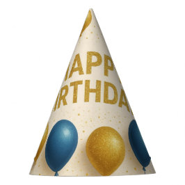 Chapéu De Festa Elegante Balões Dourados e Azuis