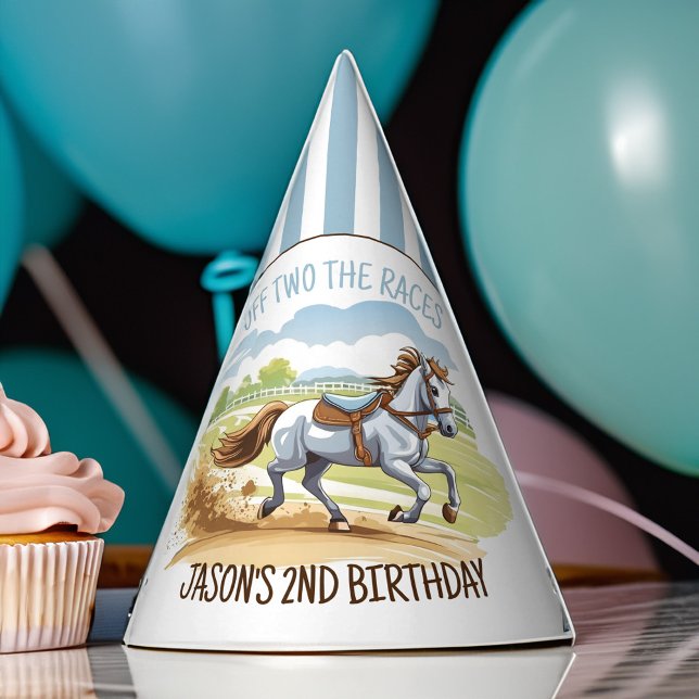 Chapéu De Festa Em duas corridas de aniversário equestre impresso (Off two the races equestrian derby horses birthday personalized printed party hat)