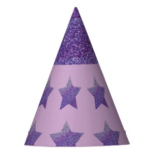 Chapéu De Festa Estrelas brilhantes roxas e fundo lilar