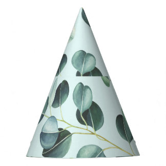 Chapéu De Festa Eucalyptus Bliss: Padrão de Aquarela Turquesa.
