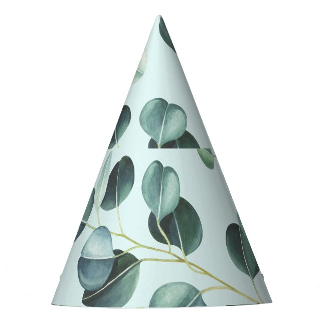 Chapéu De Festa Eucalyptus Bliss: Padrão de Aquarela Turquesa. (Frente)