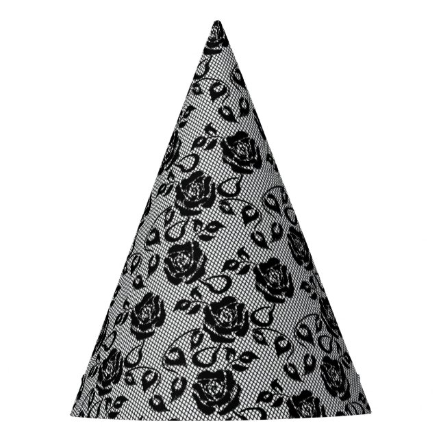 Chapéu De Festa Faux Black Lace Rosa Fishnet Party Hat (Frente)