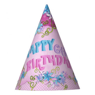 Chapéu De Festa Feliz 6 Birthday, Bolinhas roxas cor-de-rosa