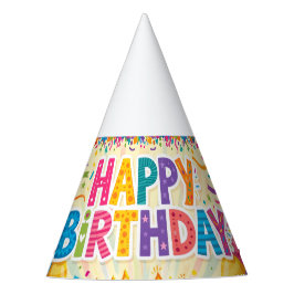 Chapéu De Festa Feliz aniversário cartão brilhante alto em branco