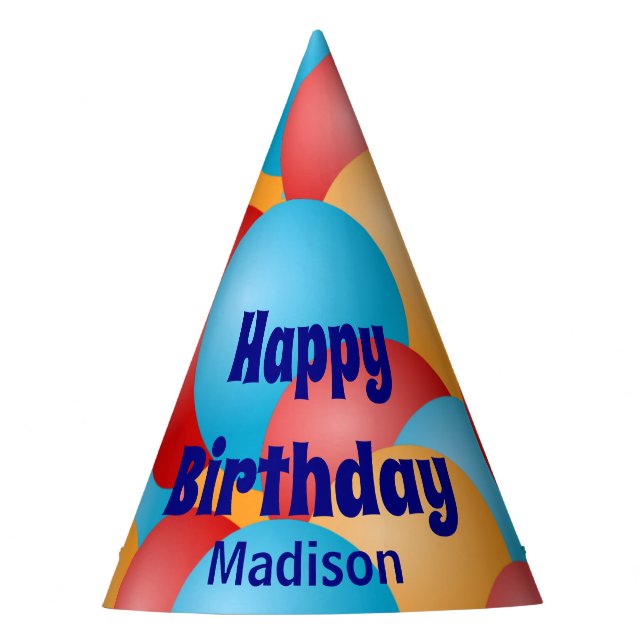 Chapéu De Festa Feliz aniversário com nome e balões (Frente)