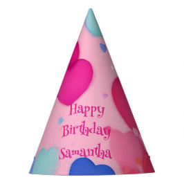 Chapéu De Festa Feliz Aniversário Garota Corações Rosa