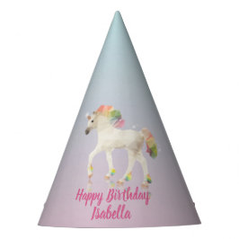 Chapéu De Festa Feliz Aniversário Rainbow Unicorn Name - Party Hat