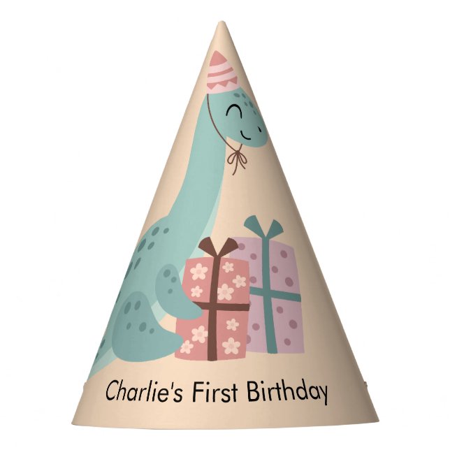 Chapéu De Festa Feliz Brachiosaurus Dinossaur com presentes de ani (Frente)