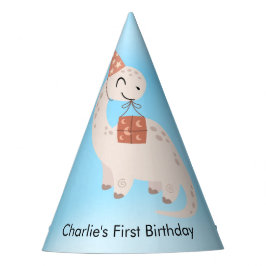 Chapéu De Festa Feliz Brachiossauro Branco Dinossauro com presente