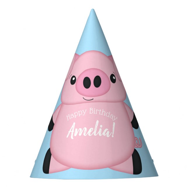 Chapéu De Festa Festa de aniversário de porcos azuis (Frente)